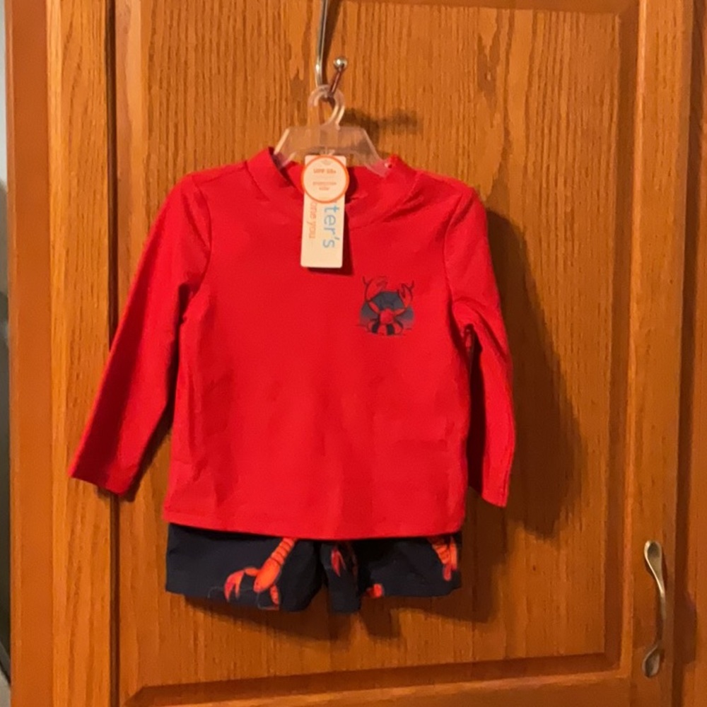 NWT lobster print infant boys 2 pc swim set size 9m by carters